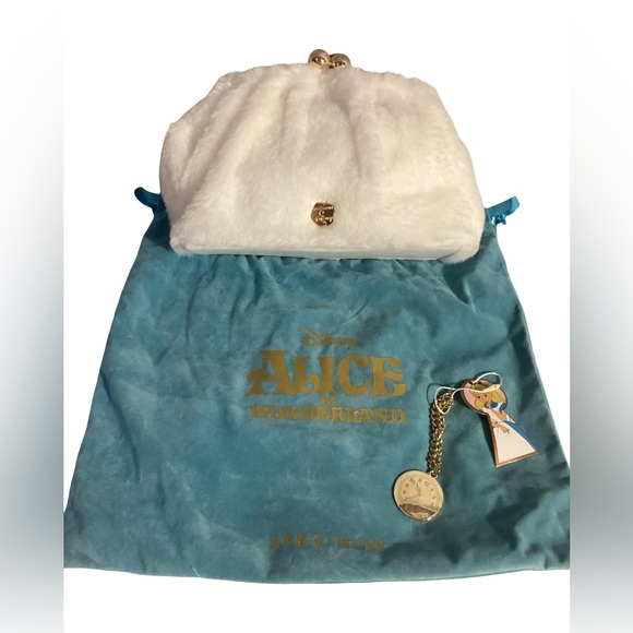 Disney Handbags - SPECTRUM Disney Alice in Wonderland White Kisslock Cosmetic Bag Clutch w/ Charm